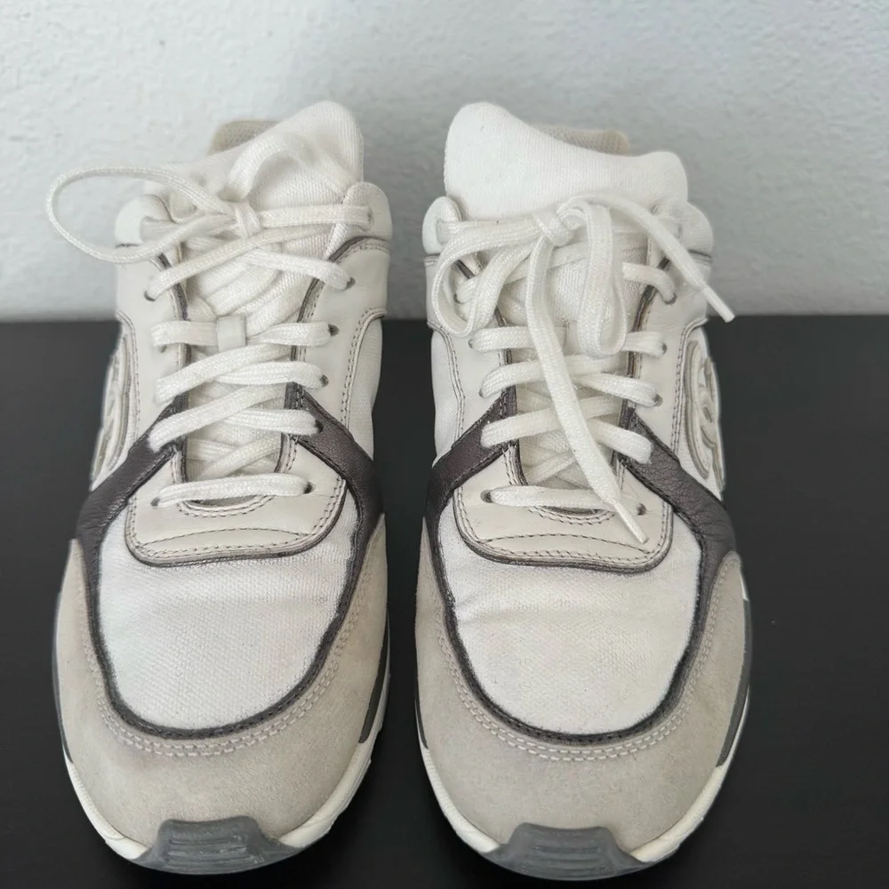 Chanel CC Logo Sneakers Leather Canvas Athletic Shoes